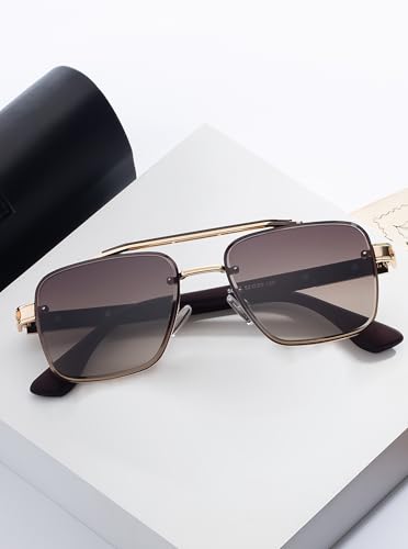 Image of Classic&Vintage Sunglasses for Cool Men Double Bridge Square Frame Shades
