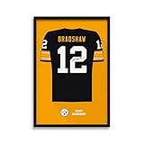 Sporticulture NFL American Football Pittsburgh Steelers - Terry Bradshaw Jersey Print Framed Wall Art Picture Poster for Boys Bedroom and Man Cave Decor - Ready to Hang, Black 14"x 20", Small