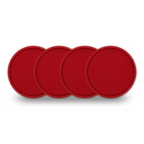 Msyuusr 4PCS Car Cup Holder Coaster, Silicone Honeycomb Auto Anti Slip Insert Coaster, Universal Car Accessories for Most Car Interior (Red)
