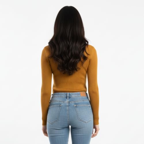 Image of Women Ribbed High Neck Full Sleeve Pullover Sweater|Solid Stretchable Slim Fit Winter Wear Top for Casual & Office Use