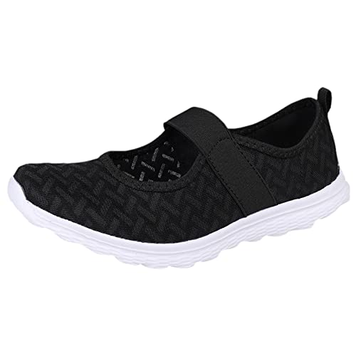 Zapatillas negras para caminar de mujer con malla de verano transpirable