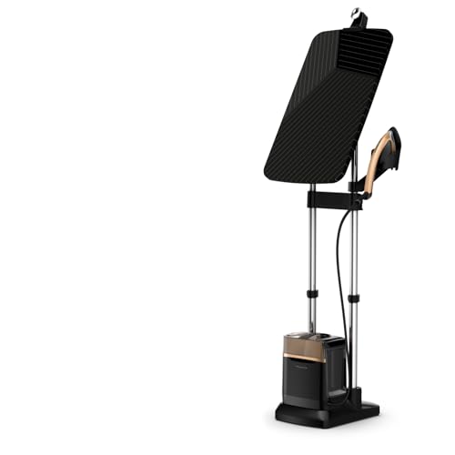 Rowenta IXEO Power QR2020 Spazzola 2170 W, 5,8 Bar Pressione Vapore, Serbatoio 1,1 l, elimina Rughe, odori e disinfetta, Accessorio Capi delicati e Spessi, Tagliere Verticale Testina XL, Acciaio, Nero