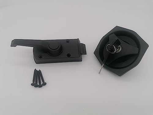 Serrure Noire hexagonale à poignée pour Porte de Caravane avec Ouverture à Droite + Barillet & clés FAP