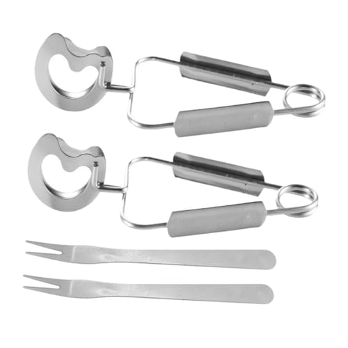 FIXOSHEE 2 Sets Stainless Steel Snail Tongs and Forks Mini Spring-Loaded Kitchen Tool with Non-Slip Grip for Pasta Seafood and Cooking Space-Saving Multifunctional Food Handling Utensils