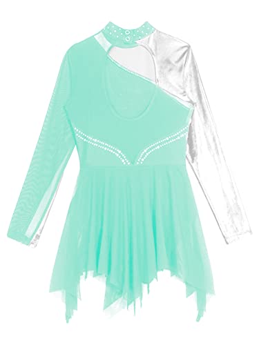 Chictry Kids Girls Figure Ice Skating Dress Shiny Rhinestone Gymnastics Leotard Dress Ballet Dance Costume Blue-Green 6 Years thumb #3