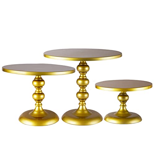 Puwwot 3 Pieces Gold Metal Cake Stands Set, Round Footed Cake Holder, Iron Cupcake Dessert Display Plate For Baby Shower Wedding Birthday Party (3 Set-Golden Metal) #TOP1