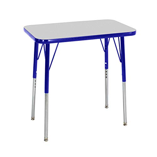 Image of FDP Rectangle Single Student Activity Table (30 x 18 inch), Standard Swivel Glide Legs, Adjustable Height 19-30 inches For Social Distance, Virtual In-Home, Classroom Learning - Gray Top /Blue Edge