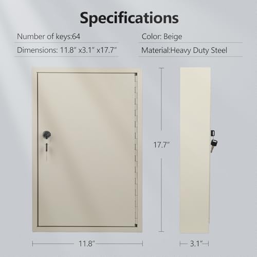 Image of SHANTRA Key Box Cabinet, Wall Mount 64 Position Metal Locking Key Cabinet Organizer - Key Storage Box with Key Tags, Adjustable Lockbox for Keys, Secure Holder for Home, Hotels, and Valets - White