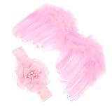 Tofficu Set de Diadema de Flores y Alas de Ángel para Fotos de Recién Nacidos en Nylon Rosa, Diseño Adorable y Cómodo para Bebés