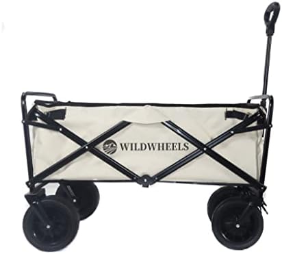 Wildwheel Folding Wagon Cart, Large Capacity Outdoor Wagon, Heavy Duty Multipurpose Wagon with Brake on Wheel, Easy Fold Wagon Wheels for Shopping, Sport, Camping (Beigh)