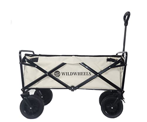 Wildwheel Folding Wagon Cart, Large Capacity Outdoor Wagon, Heavy Duty Multipurpose Wagon With Brake On Wheel, Easy Fold Wagon Wheels For Shopping, Sport, Camping (Beigh) #TOP17