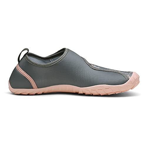 Nortiv 8 Unisex-Adultquick Dry Water Shoes - Barefoot Aqua Swim Shoes For Beach Sports, Fishing, Hiking, Boating & Surfing, Grey/Pink - 7.5 (Snws222W) #TOP3