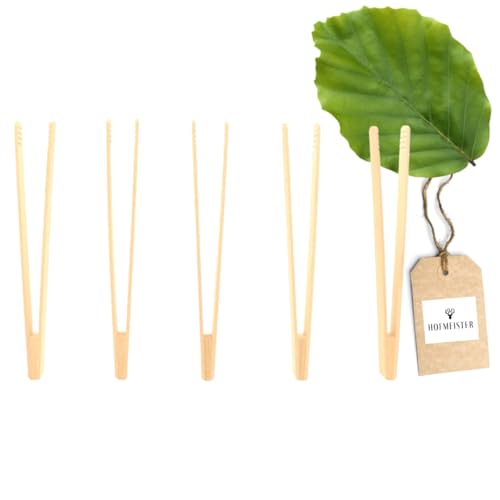 5x HOFMEISTER® Grillzange, 30 cm, für Wurst, Steaks & Gemüse auf dem BBQ, fester Griff dank Rillen-Fräsung, hygienisch & hitzebeständig, Bratwurst-Pinzette, Buchen-Holz