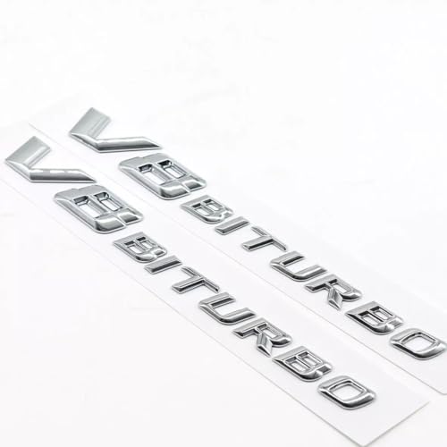 Image of 2PCS 2017+ V8 Biturbo Left & Right Side Decal Badge Sticker Emblem (Silver)