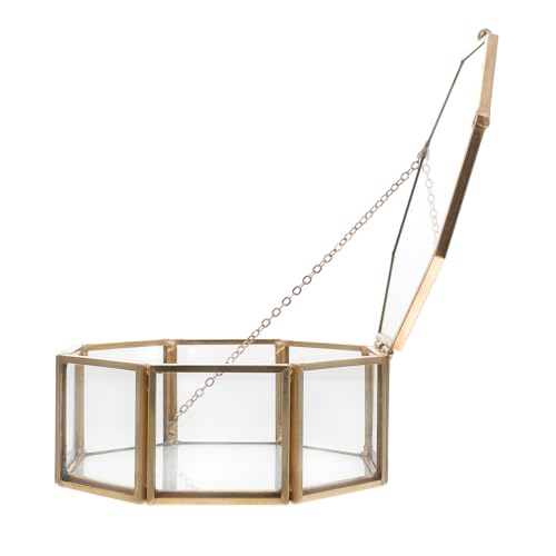 Ciieeo Golden Octagonal Jewelry Box with Alloy Lid, Geometric Earrings and Bracelets Storage Case for Desktop Display and Organizing