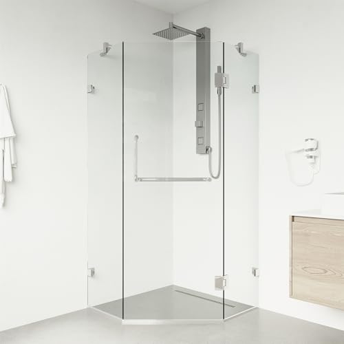 VIGO Piedmont 34 in. L x 34 in. W x 73 in. H Frameless Hinged Neo-angle Shower Enclosure in Chrome with 3/8 in. Clear Glass-VG6062CHCL36