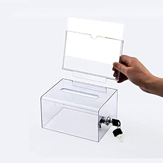 Acrylic Donation Ballot Box with Lock - Secure Suggestion Box Perfect for Business Cards (6.25" x 4.5" x 4") Clear
