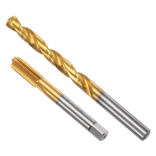 QUARKZMAN Gewindebohrer- und Bohrer-Set, 3/8-24 UNF gerade Flöten-Gewindebohrer und 1/3 (8,5 mm) Spiralbohrer, Titanbeschichtete M2-Hochgeschwindigkeitsstahl-Gewindereparatur-Werkzeuge