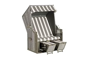 SunnySmart Sunny SMART Rustikal 30 Z Strandkorb, Pinienholz/Geflecht, grau/Onix 1214, inkl. klappbarem Seitentisch und Auflagen, verstellbar