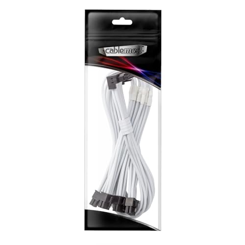 CableMod C-Series Pro ModMesh Sleeved 12VHPWR 90° StealthSense PCI-e Cable for Corsair - Variant B (White, 16-pin to Quad 8-pin, 60cm) - Thumbnail 3