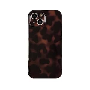 Aesthetic Tortoise Shell Phone Case for iPhone 14 6.1in,Retro Cool Girl Leopard Print Brown Amber Trendy Full Camera Protective Cover for iPhone 14 6.1″