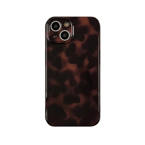 Aesthetic Tortoise Shell Phone Case for iPhone 14 6.1in,Retro Cool Girl Leopard Print Brown Amber Trendy Full Camera Protective Cover for iPhone 14 6.1″