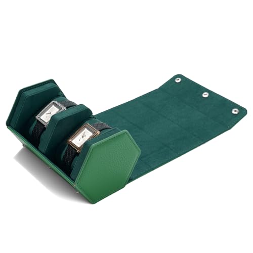 Oirlv Lot de 2 rouleaux de montre hexagonaux en cuir synthétique de luxe - Boîte de rangement pour coffret cadeau, Noël, anniversaire - Vert