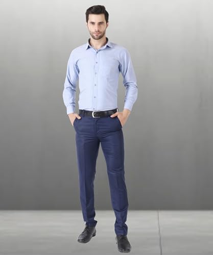 Image of MALENO Men's Slub Effect Solid Trouser | Classic Slim Fit Formal Trousers for Men | Slim Fit Trousers for Men