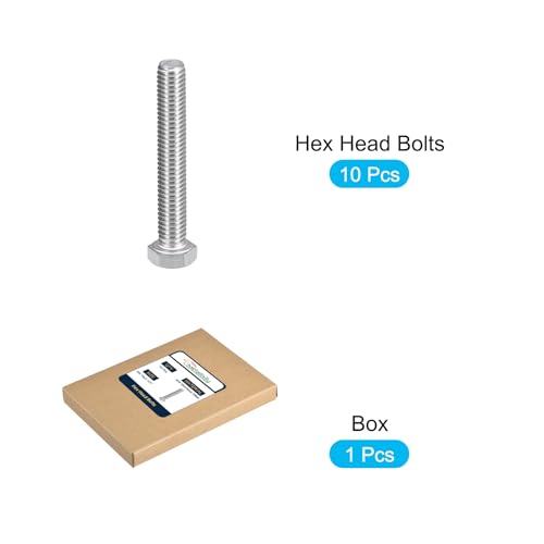 Image of METALLIXITY Hex Head Bolts (3 /8-16 x 2-1 /2 inch) 10Pcs, 304 Stainless Steel 18-8, Fully Threaded, External Hex Drive, Plain Finish, Hex Head Screw Bolt, Silver