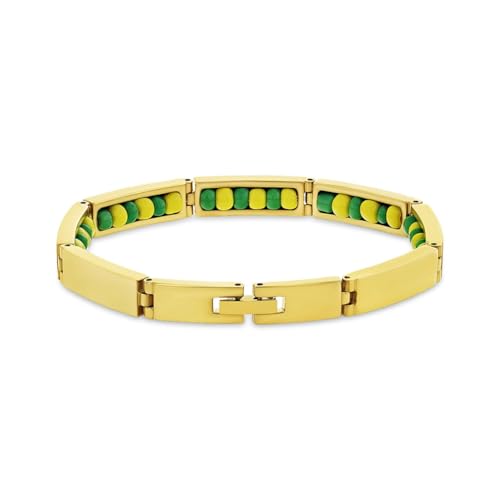 Stainless Steel Gold Tone Green & Yellow Babalawo Orula Bracelet - Green and Yellow Beads Meaningful Babalawo Orula Bracelet Jewelry Gift for Men and Women