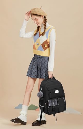 Image of School Backpack for Teen Girls, Big Student Laptop Backpack Aesthetic Bookbags for College Women Elementary Middle High School Travel Mochilas Escolares, Black