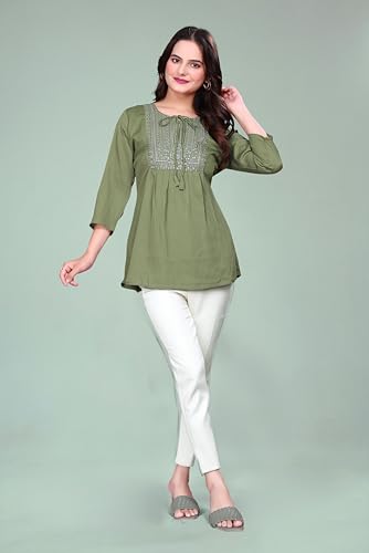 Image of SHANTVAN GALLERY Women's Tunics - Stylish & Comfortable Kurti for Woman with 3 /4 Designer Sleeves | Elegant Indian Short Tunic Top for Ladies | Casual, Festive