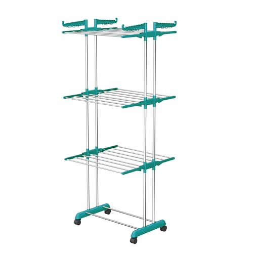 Image of LOT Ley Stainless Steel Clothes Drying Stand Foldable, Double Rack Cloth Dryer Stand, Heavy Duty Laundry Drying Rack, Rust Proof Steel Stand for Clothes, Indoor & Outdoor, 120 x 54 x 94 cm