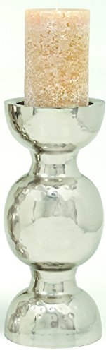 Deco 79 Hammered Silver Metal Pillar Candle Holder #TOP13