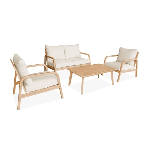 sweeek - Muebles de jardín de Madera de Acacia, Carnota, Beige, 120x83.5x72.5 cm