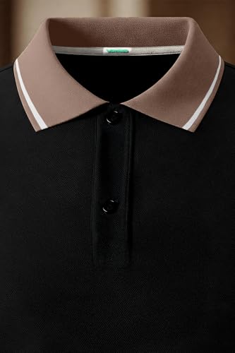 Image of Veirdo Pure Cotton Half Sleeves Regular Fit Plain Solid Classic Polo Colored Collar T-Shirt for Men (Colors: Olive, Black & White)