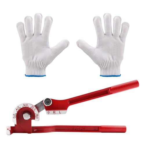 Image of Copper Tube Benders & 1Pair Gloves,3-in-1 Manual Tubing Benders for 1 /4'' 5 /16'' 3 /8'' Tubing 0-180 Degrees Heavy Duty Brake Line Bending Tool for Copper-Brass,Aluminum Pipes(RED,Size:10.24inch)