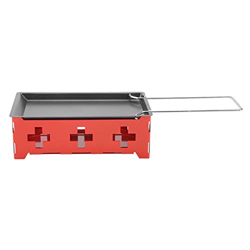Draagbare Kaarslicht Kaas Raclette, Mini Oven Anti-aanbak Pan Boter Kaas Pan Thuis Keuken Grillen Tool met Houten Handvat(Stalen greepset Rode kookplaat) - Afbeelding 7