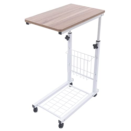 Xlsdlvcnxz Overbed Table,Mobile Sofa Side Table,Overbed Table with Wheels Adjustable Height,Rolling Bed Desk with A Side Basket for Living Room, Bedroom
