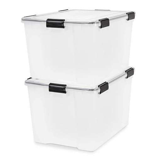 IRIS USA WeatherPro 74 Qt Storage Bins with Lids, 2 Pack, BPA-Free Plastic Gasket Box with Tight...