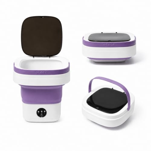 BENELM Mini Portable Foldable Washer, 16L Portable Washing Machine with Spin Dryer, Small Folding Washing Machine with 3 Wash Modes, foldable mini washer for Baby Clothes, Socks, Travel (Purple)