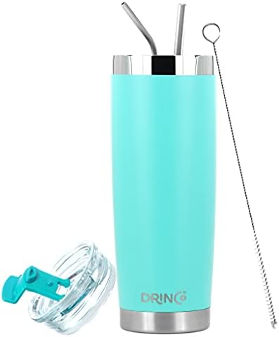 Drinco - 20 oz Stainless Steel Tumbler | Double Walled Vacuum Insulated Mug With Lid, 2 Straws, For Hot & Cold Drinks (20oz, 20oz Teal), 1 Count (Pack of 1)