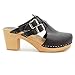 KLÄGN Brigetta Mid-Heel Wooden Swedish Clog Sandals (EU-37, Black Leather)