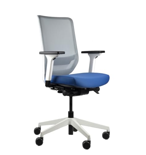 Trendoffice to-sync pro Chaise de Bureau Ergonomique avec Accoudoirs Design Moderne Home Office Certifié Environnement by Dauphin (Blanc/Bleu Azur)