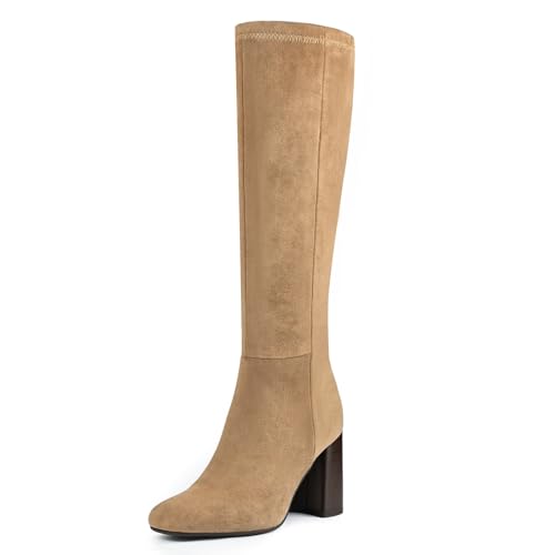 Image of Women's Knee High Boots Faux Leather Square To Tall Boots Fashion Chunky Block Heel Long Boots with Side Zip