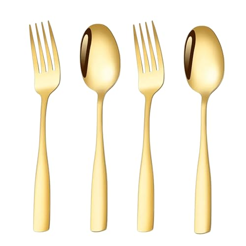 Image of Aurum Gold 4-Piece Cutlery Set - 2 Tablespoons (7.3 inch) & 2 Dinner Forks (7.7 inch), Food-Grade 18 /8 Stainless Steel Silverware Tableware, Ideal for Home, Restaurant, and Gifting
