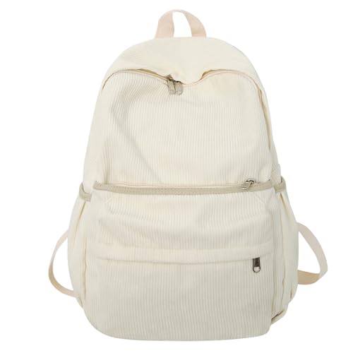 Linda mochila de veludo cotelê para adolescentes e mulheres estudantes, Branco, 16.53 x 12.2 x 5.5 inches
