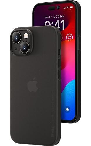 「0.3㎜極薄」iPhone 15 Plus対応ケース memumiマット質感 オリジナル設計 指紋防止 傷付き防止 ワイアレス充電対応 6.7インチ人気ケース·カバー(Trans-Black)