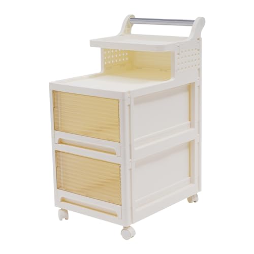 Caja de cajones de 4 niveles, organizador de escritorio con 2 cajones, armario de cajones beige, caja semitransparente para manualidades, contenedor de almacenamiento 36 x 49 x 75 cm