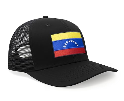 International Tie Country Hat for Men and Women Adjustable Snapback Trucker Baseball Cap with Embroidered Patch (Venezuela All Black)